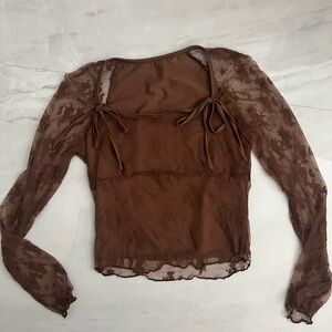 Shein Brown mesh long sleeve top